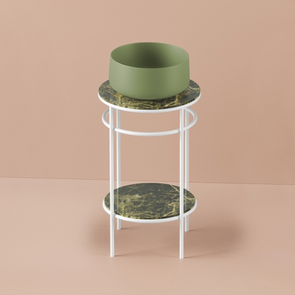 Artceram Vogue Металлическая структура &amp;Oslash;44хh72,5см, напольная, с раковиной, с мраморной столешницей и полочкой, цвет: белый матовый/Green Salvia