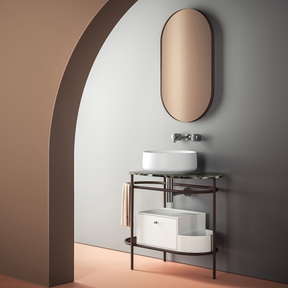 Artceram Flair 3.0 Металлическая консоль с раковиной, 85х46х75.5см., напольная, с выдвижным ящиком и мраморной столешницей, цвет: moka/белый матовый