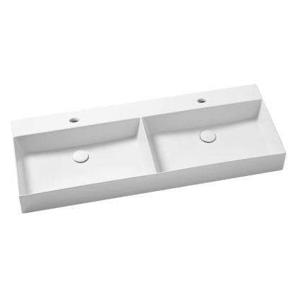 Azzurra Elegance Squared Раковина подвесная/накладная, 122x45xH12,5 см, 2 отв., двойная, цвет: Bianco lucido