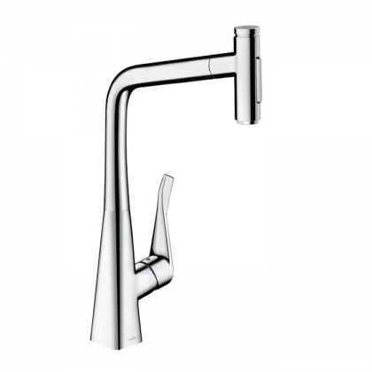 Hansgrohe Metris M71 Смеситель для кухни, на 1 отв, поворотный излив: 23.5см с вытяжным душем, 2jet, h: 33.3см, sBox, цвет: хром