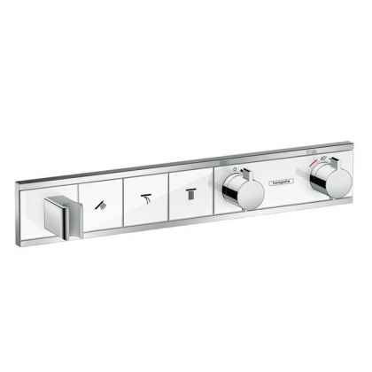 Hansgrohe RainSelect Смеситель для душа, встраиваемый, термостат на 3 переключателя, внешняя часть, цвет: хром/белый